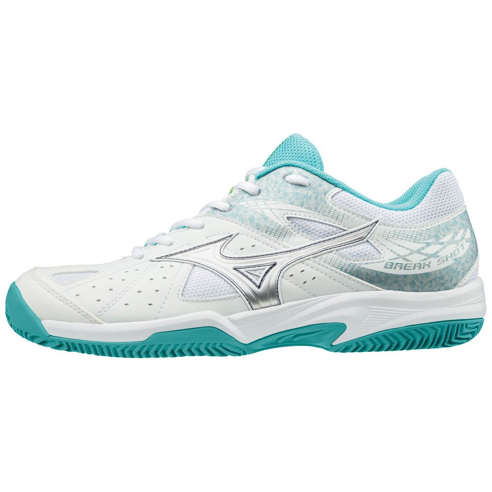 Women's Mizuno Tennis Shoes White/Silver/Blue BREAK SHOT 2 CC Shoes - 61GC192603